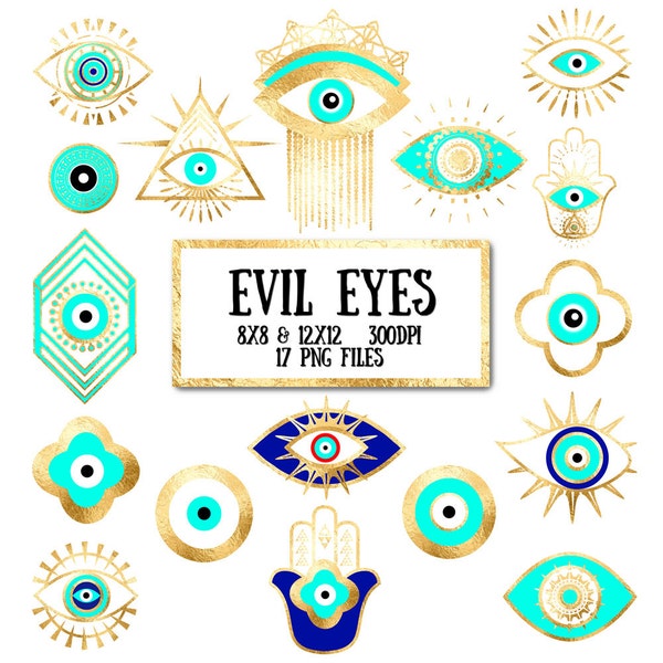 Gold Foil Evil Eye Clipart – Turquoise Third Eye Bohemian PNG Design Resources