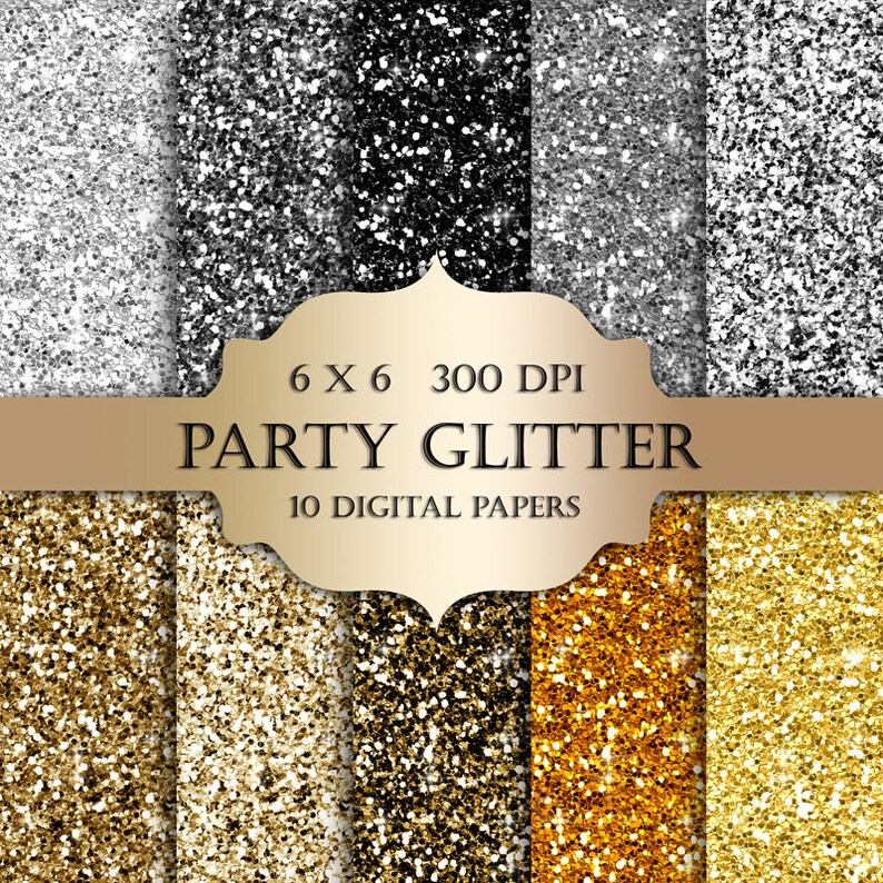 Silver & Gold glitter digital paper - Glitter gold silver Scrapbook Digital Paper black glitter backgrounds sparkle invitations stickers 