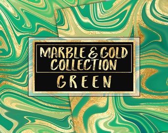 Green Marble Digital Papers - gold foil marble liquid marble modern marble gold scrapbook paper marble texture planner stickers clipart