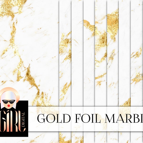 Gold Foil Marble Digital Paper  - gold marble glitter white marble gold foil digital paper marble texture planner stickers commercial use