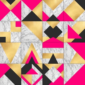 Marble & Gold Foil Digital Paper Fuchsia Luxury Gold Geometric ...