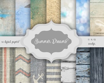 Nautical Digital Paper Pack: Beach, Wood, Burlap Textures (Digital Download)