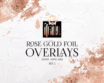 Rose Gold Foil Frames Clipart: Distressed Textures (PNG Digital Download)