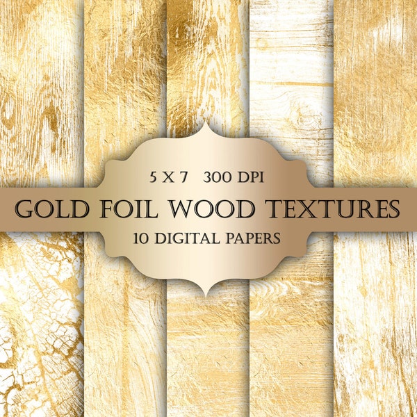 Gold Foil Wood Digital Paper - sparkle glitter metallic shine rustic wood printable backgrounds scrapbooking invitations cards