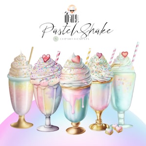 Pastell Aquarell Milkshake Clipart, schütteln Clipart, Aquarell Süßigkeiten, Valentinstag, niedliche Aufkleber, Pastell Sublimation, PNG-Datei