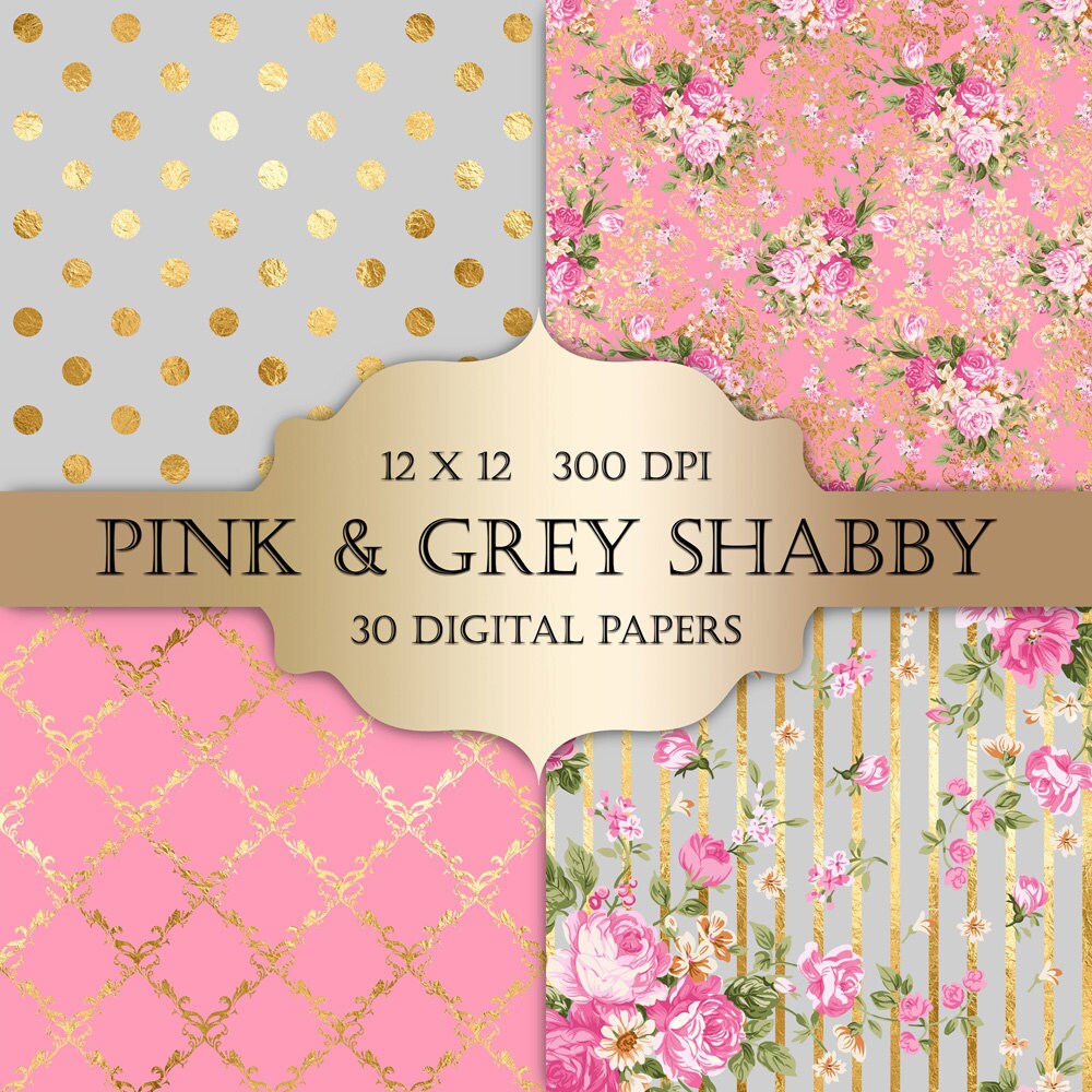 Valentines Digital Paper Gold Foil Shabby Chic Digital Paper - gold f…