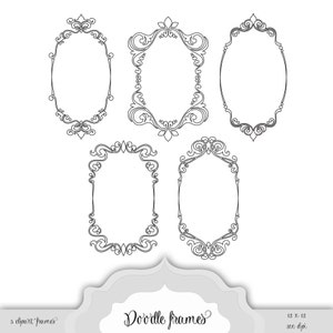 Vintage Baroque Hand Drawn Rococo Frames Digital Clipart, line art border