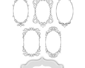 Vintage Baroque Hand Drawn Rococo Frames Digital Clipart, line art border