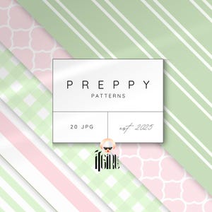 Grandmillenial Preppy Seamless Digital Paper, Cottagecore Watercolor Pastel Floral Patterns, Nursery Print, Preppy Stripes, Plaid image 3