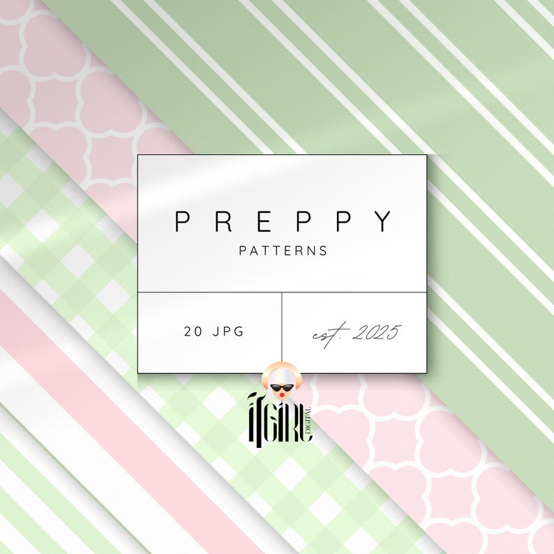 Grandmillenial Preppy Seamless Digital Paper, Cottagecore Watercolor Pastel Floral Patterns, Nursery Print, Preppy Stripes, Plaid image 3
