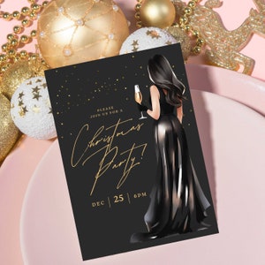 Glam Girl Clipart, new years eve glamour girls, black and gold, christmas girl clipart, watercolor clipart, champagne clipart, celebrate image 4