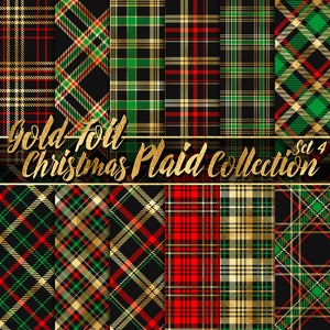 Gold Foil Christmas Plaid Digital Paper: kerstpapier, goudfolie, tartan papier, vakantie, plakboek, geruite achtergronden, kerstfeest