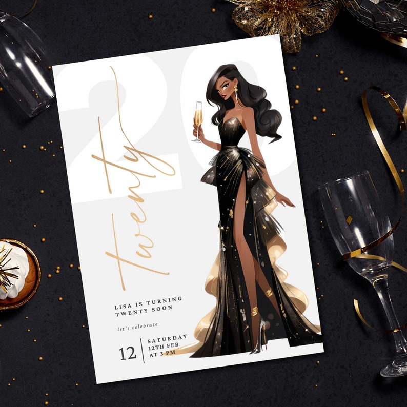 Glam Girl Clipart, new years eve glamour girls, black and gold, christmas girl clipart, watercolor clipart, champagne clipart, celebrate image 3