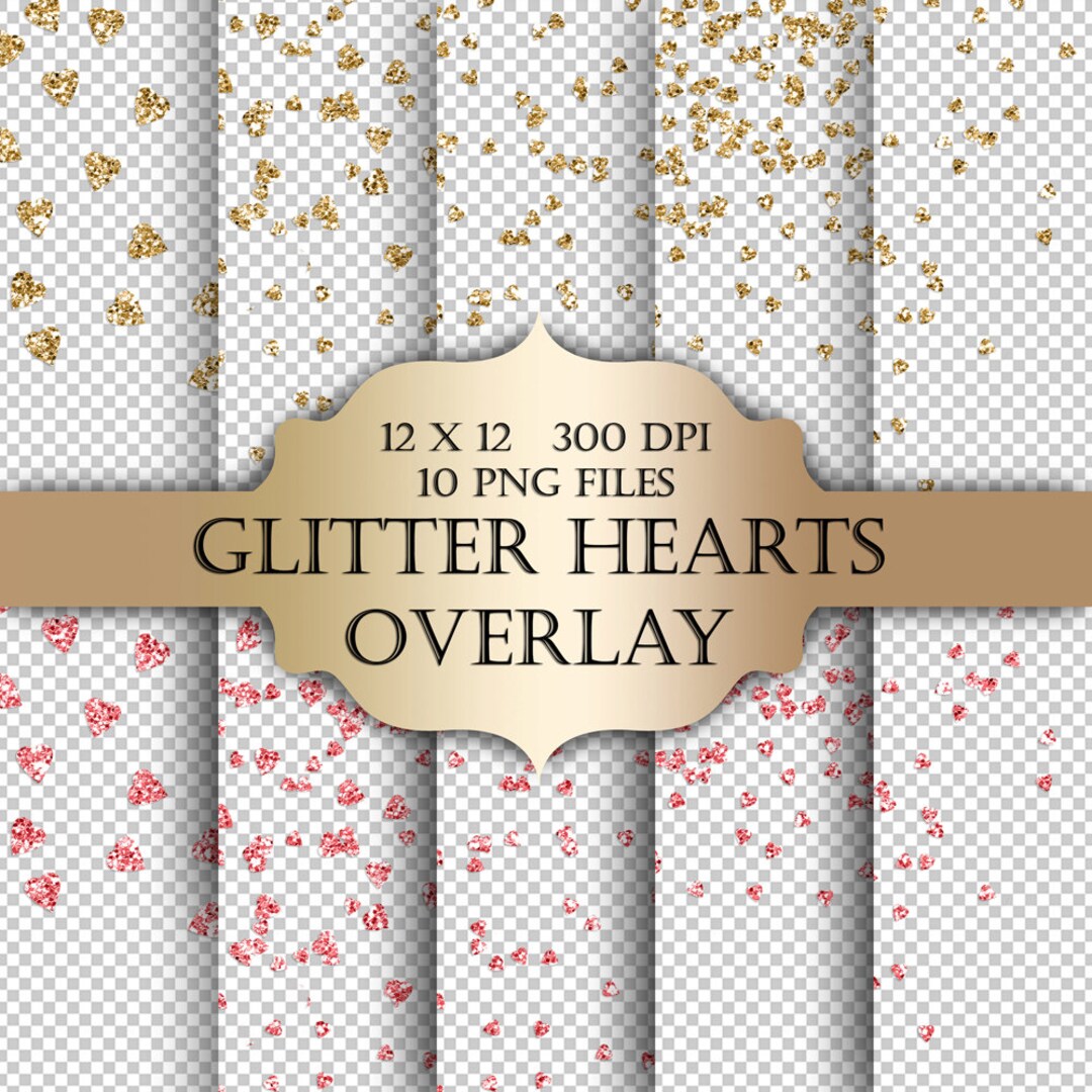Glitter Hearts Digital Clip Art Overlay - Valentines Hearts Gold & Pink ...