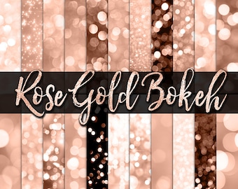 Rose Gold Bokeh Digital Paper -  gold bokeh gold glitter bokeh backgrounds rose gold digital paper bokeh backdrop potography overlays
