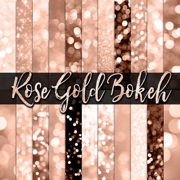 Rose Gold Bokeh Digital Paper -  gold bokeh gold glitter bokeh backgrounds rose gold digital paper bokeh backdrop potography overlays