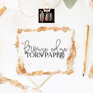 Papier numérique garni avec bord de bronze, clipart en papier déchiré, bronze, organique, papier fait à la main, invitation de mariage, texture papier imprimable