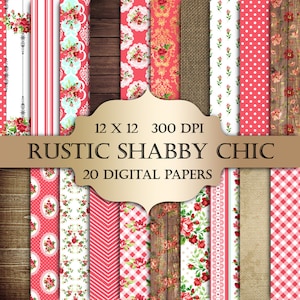 Valentine Rustic Shabby Chic Digital Paper - Vintage rustic wood roses damask pattern, scrapbooking, wedding invitations, cards, decoupage