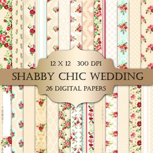 Shabby Chic Wedding Digital Paper - Vintage beige floral lace damask pattern background, scrapbooking, wedding invitations, cards, decoupage