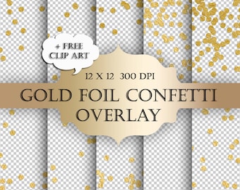 Gold Foil Confetti Overlay: Digital Clip Art (PNG Files)