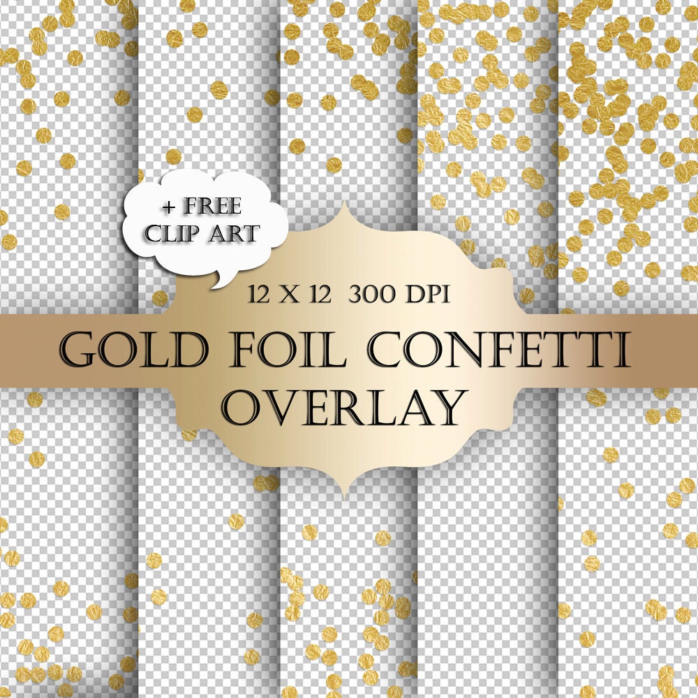 Gold Foil Dot Confetti Digital Clip Art Overlay  - polka dot glitter …