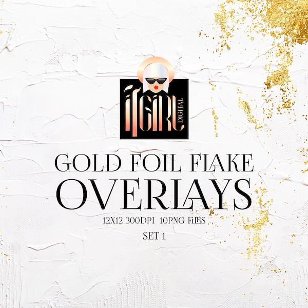 Goldfolien Flocken-Overlays: Grunge-Textur PNG Clipart (Digitaler Download)
