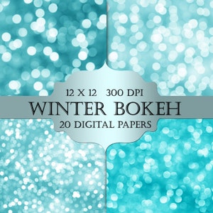 Winter Bokeh Digital Paper - bokeh, glitter, blue bokeh backgrounds, christmas digital paper, bokeh backdrops, bokeh potography overlays