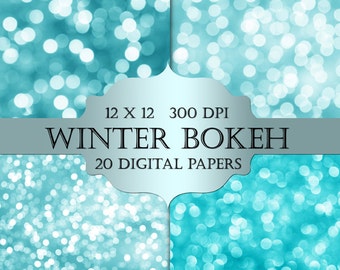 Winter Blue Bokeh Digital Paper: Glitter Backgrounds (Digital Download)