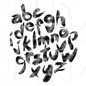 Noir aquarelle Alphabet ClipArt - lettres brossées peinture coups aquarelle alphabet clipart pour le scrapbooking, invitations de mariage