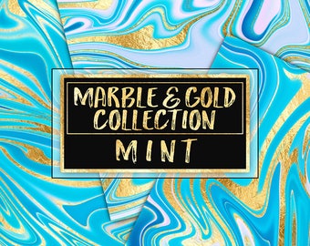 Mint Marble Gold Foil Digital Paper: Scrapbook Textures (Digital Download)