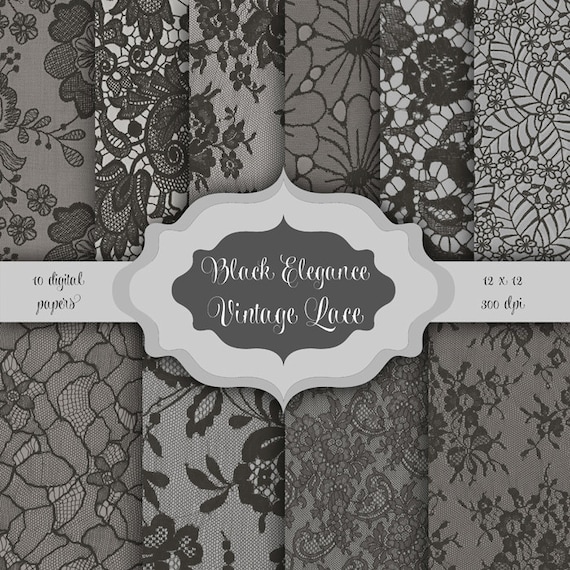 Black LACE Digital Paper Pack Vintage Lace Pattern Etsy