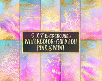 Watercolor and Gold Foil Digital Paper pink mint unicorn watercolor wedding invitation template gold watercolor scrapbooking planner clipart