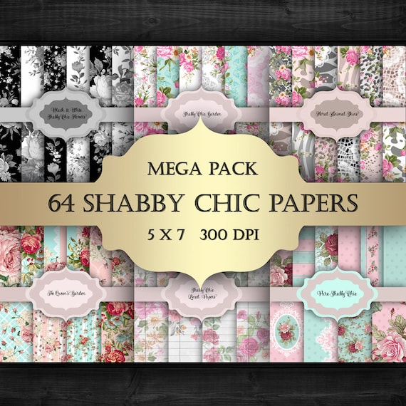 Shabby Chic Floral Digital Paper Pack: 64 Rose Backgrounds (Digital Download)