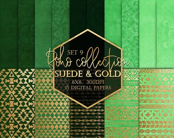 Tribal Digital Paper - bohemian suede boho geometric ethnic gold glitter gold foil triangle scrapbook invitation planner stickers clipart