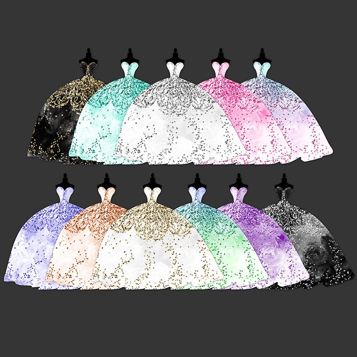 Dress Clipart Glitter Dress Clipart Watercolor Dress Clipart Etsy UK