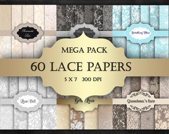 Lace Digital Paper Pack: Schwarz, Blau, Gold, Weiß (Digitaler Download)
