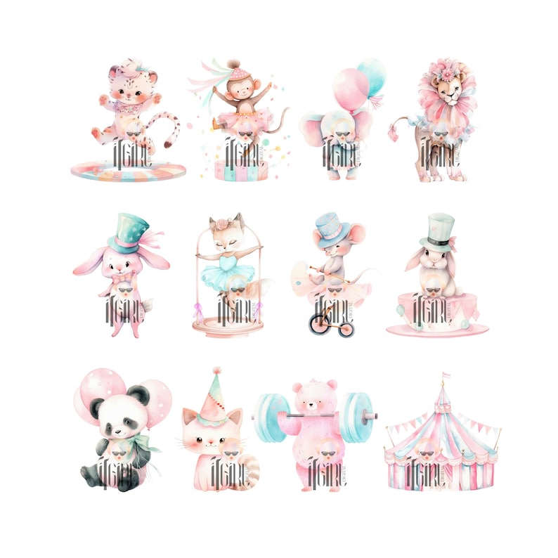 Pastel Watercolor Circus Animals Clipart: Nursery Art (PNG File) - Etsy