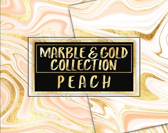 Peach Gold Marble Digital Paper: Modern Scrapbook Texture (Digital Download)