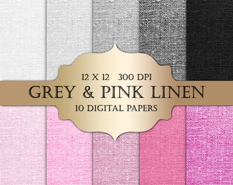 Rosa & Grau Leinen Texture Digital Papier: 12x12 Scrapbook Hintergründe (digitaler Download)