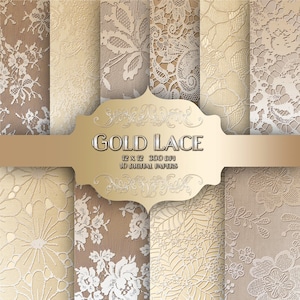 Gold LACE Digital Paper Pack - Vintage wedding metal gold lace pattern backgrounds for scrapbooking, wedding invitations - Commercial use