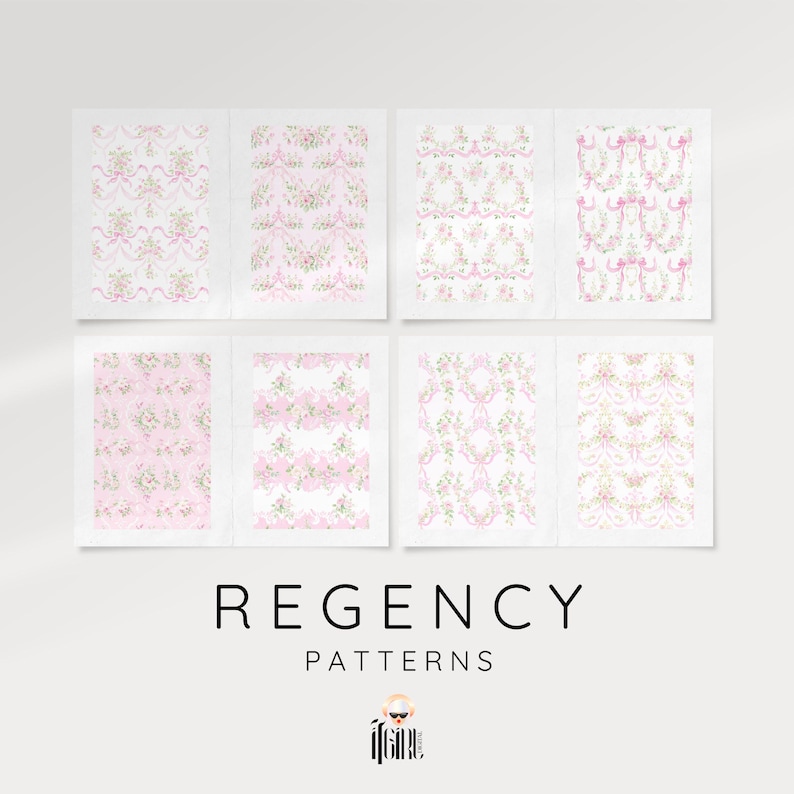 Regency Pattern Paper Sheets 70 Regency Pink Floral Grandmillenial Seamless Patterns: Rococo Digital ...