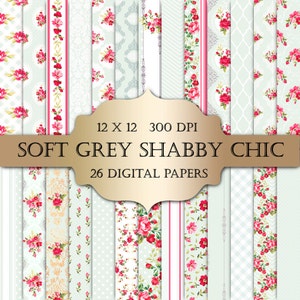 Schäbig Chic Digital-Paper - Vintage grau Pastell floraler Spitze Damaris Hintergrundmuster, Scrapbooking, Hochzeitseinladungen, Karten, res...