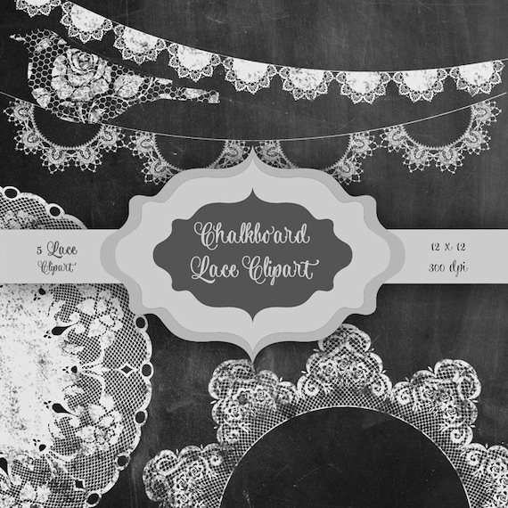 Chalkboard Lace Doilies Banner Bird Digital Clip Art Etsy