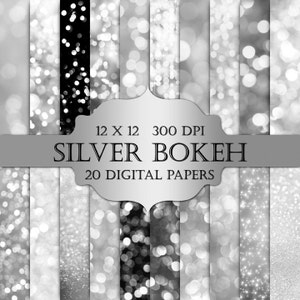 Silver Bokeh Digital Paper: Glitter Backgrounds (Digital Download)