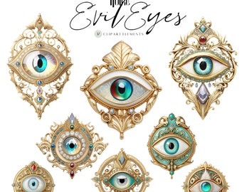 Vintage Evil Eye PNG Bundle - gold evil eye third eye hamsa bohemian Turkish Eye Protection planner stickers Ephemera Victorian Junk Journal