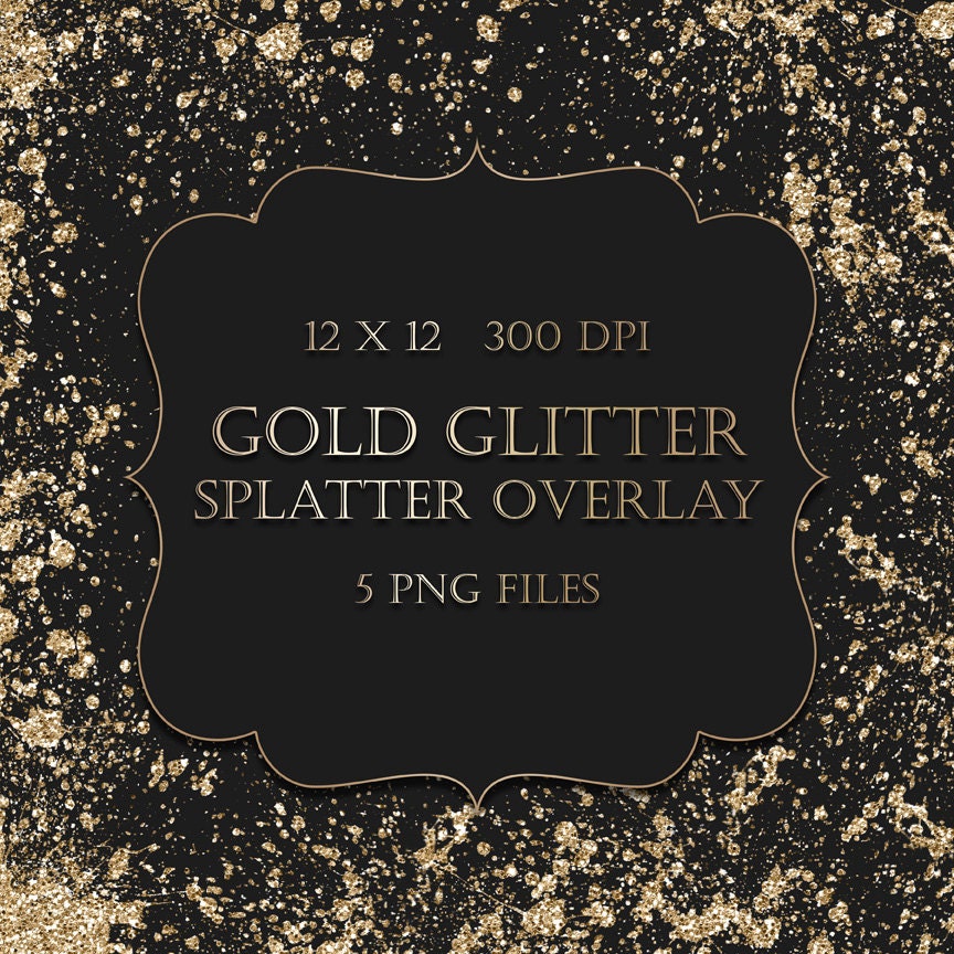 Gold Glitter Splatter Clipart Overlay  - gold glitter watercolor meta…