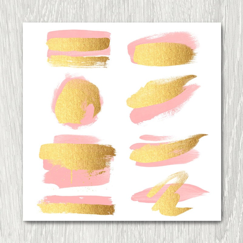 Gold Brush Strokes Clipart - blush & gold metallic glitter gold paint…