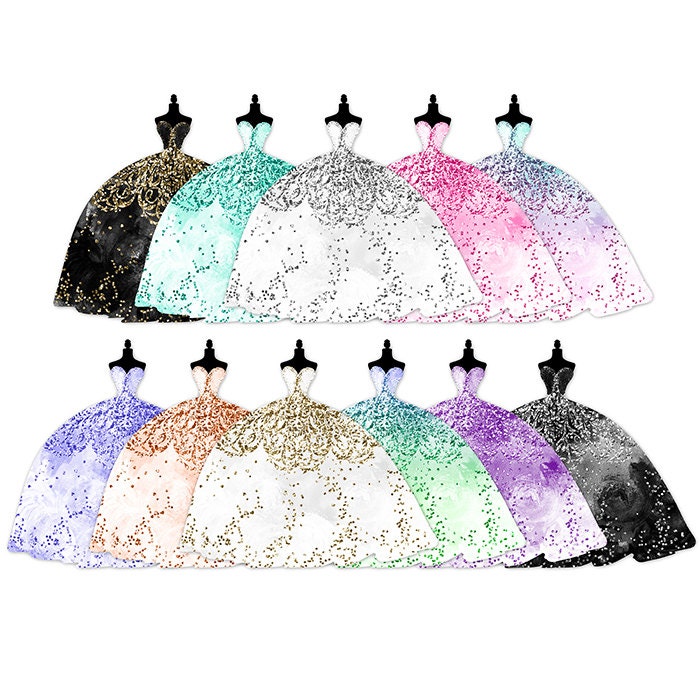 Dress Clipart Glitter Dress Clipart Watercolor Dress Clipart Etsy UK