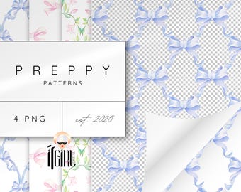 Grandmillennial Trellis PNG Patterns: Preppy Digital Paper (Seamless, Transparent Background)