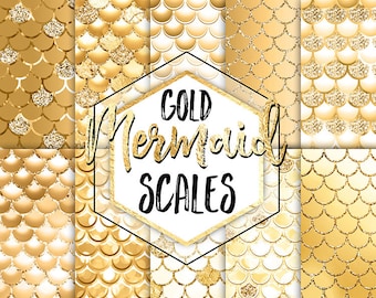 Mermaid Digital Paper - mermaid scales gold foil gold glitter nautical summer planner stickers scrapbook birthday invitation planner clipart